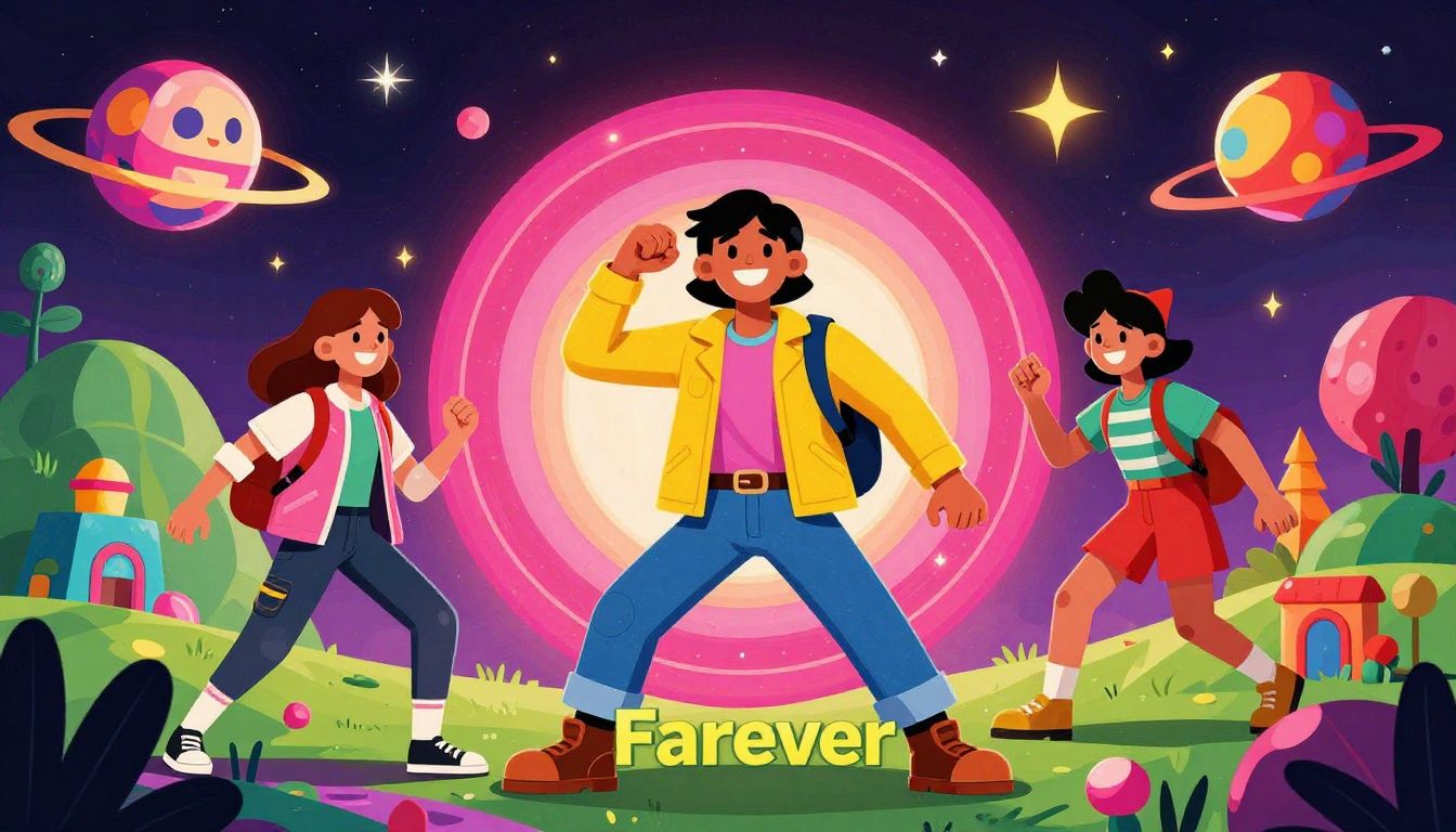 Capa ilustrando o universo vibrante e expansivo de Farever, com personagens em ação e cenários fantásticos