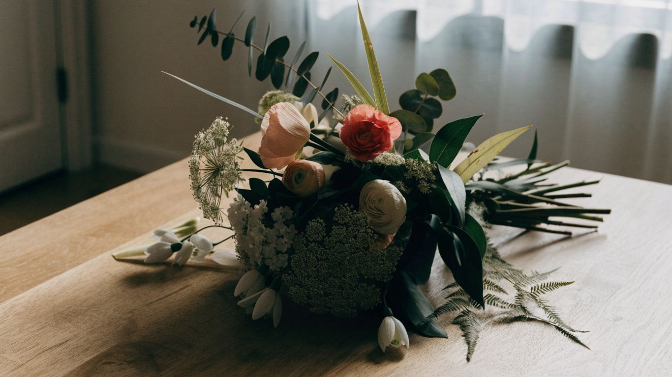 Seasonal flowers arranged in soft natural colors