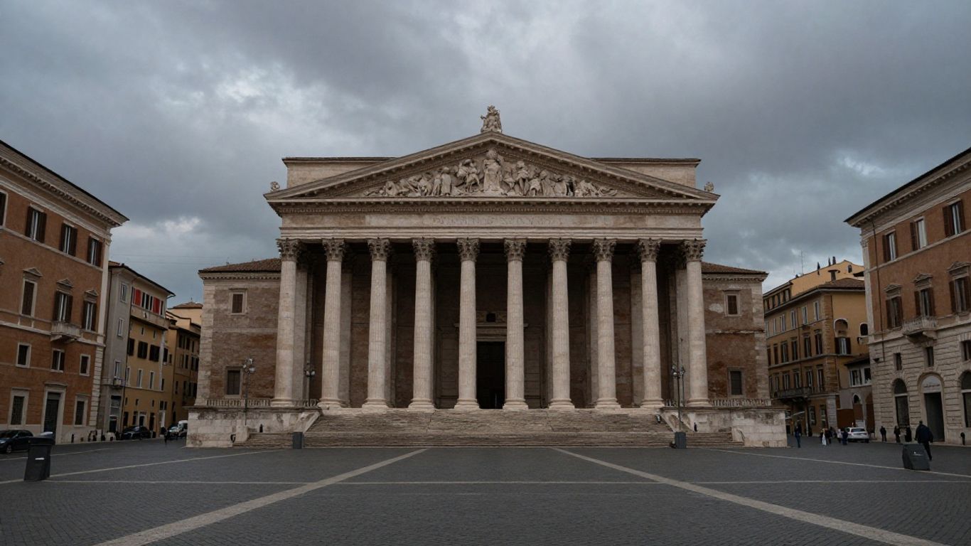 Italian parliament buildings beneath stormy financial skies