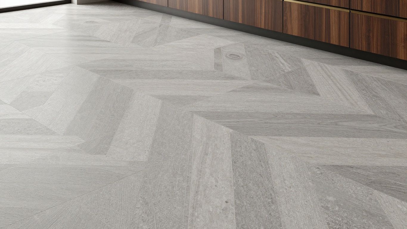 Versailles pattern travertine floor with contrasting material accents.