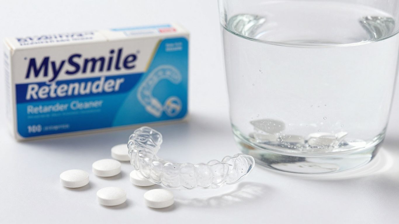 MySmile Retainer Cleaner Tablets with a clean retainer.