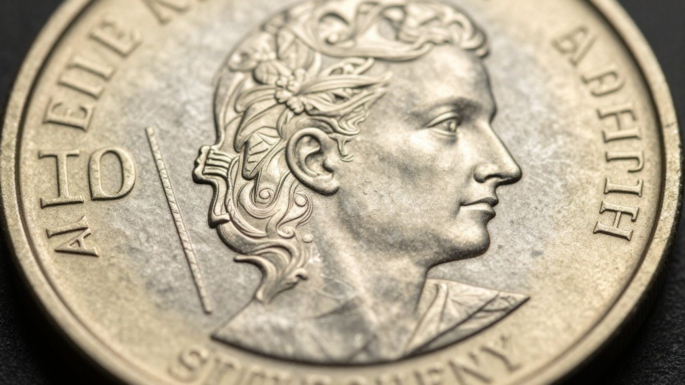 Intricate patterns on a coin's edge.