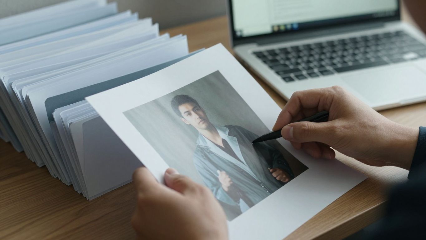 Photographic investigator comparing an image with source records