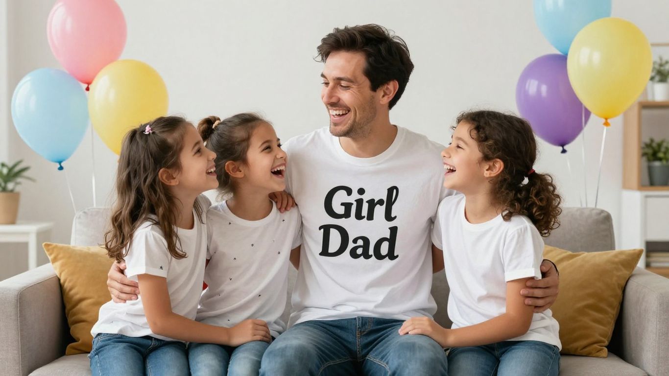 Dad with his daughters wearing a 