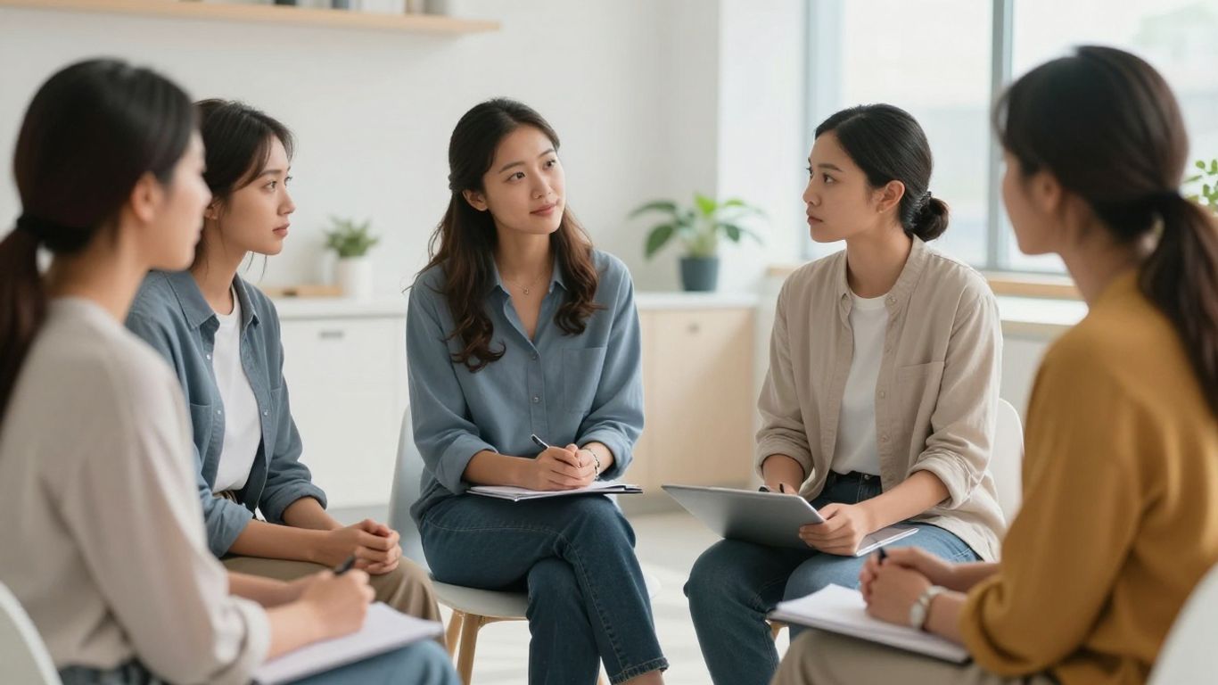 Aesthetic clinic consultation with diverse patients.
