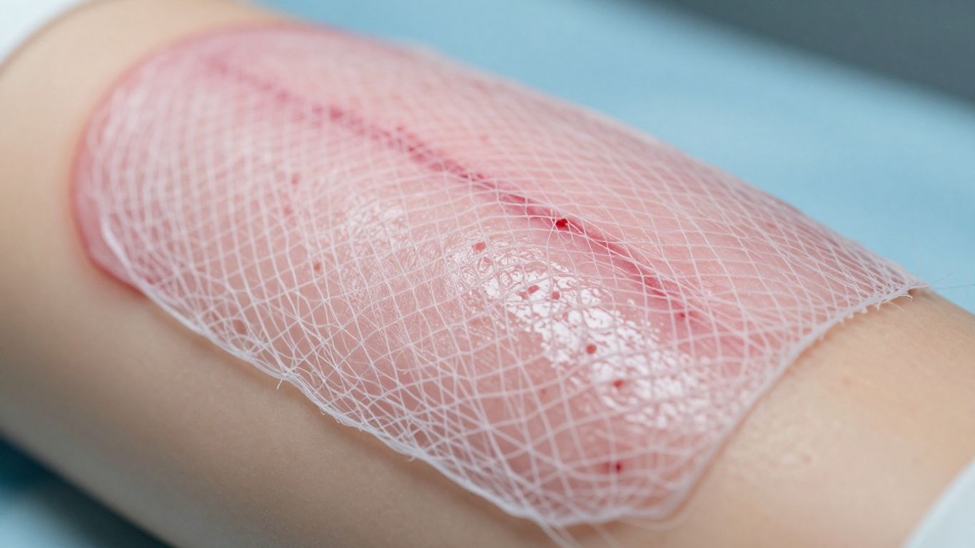 Fine fibrous ECM scaffold across healing wound
