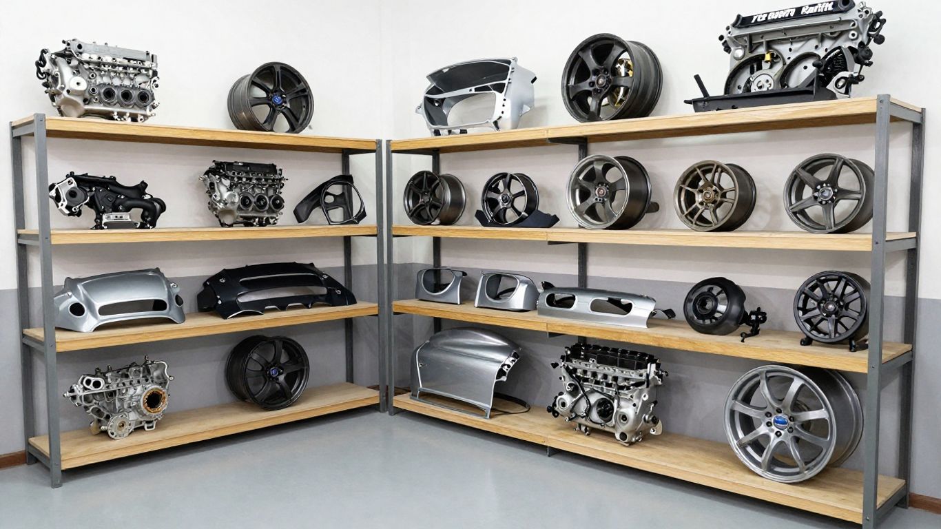 Subaru Liberty car parts in a workshop