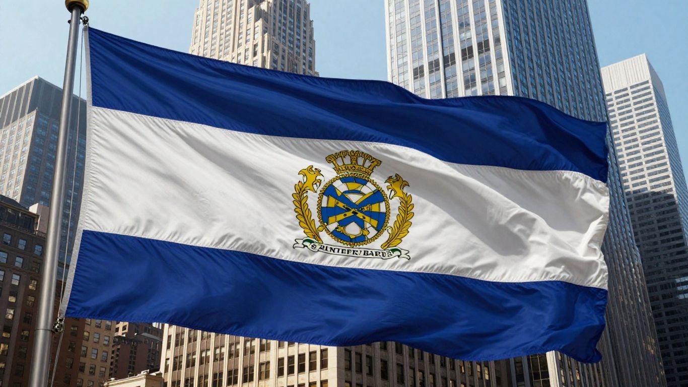 New York State flag and cityscape for corporate tax article.