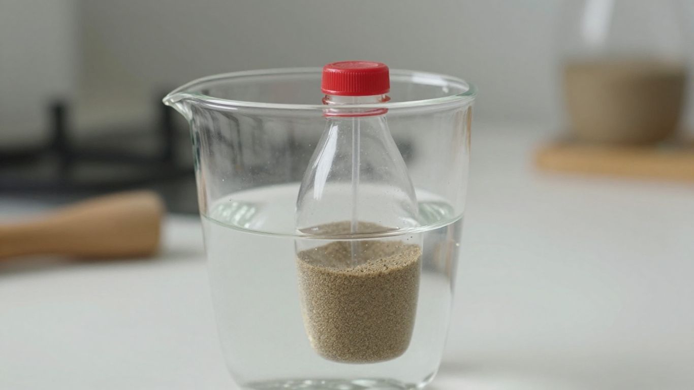 Homemade water filter with pitcher and sand.