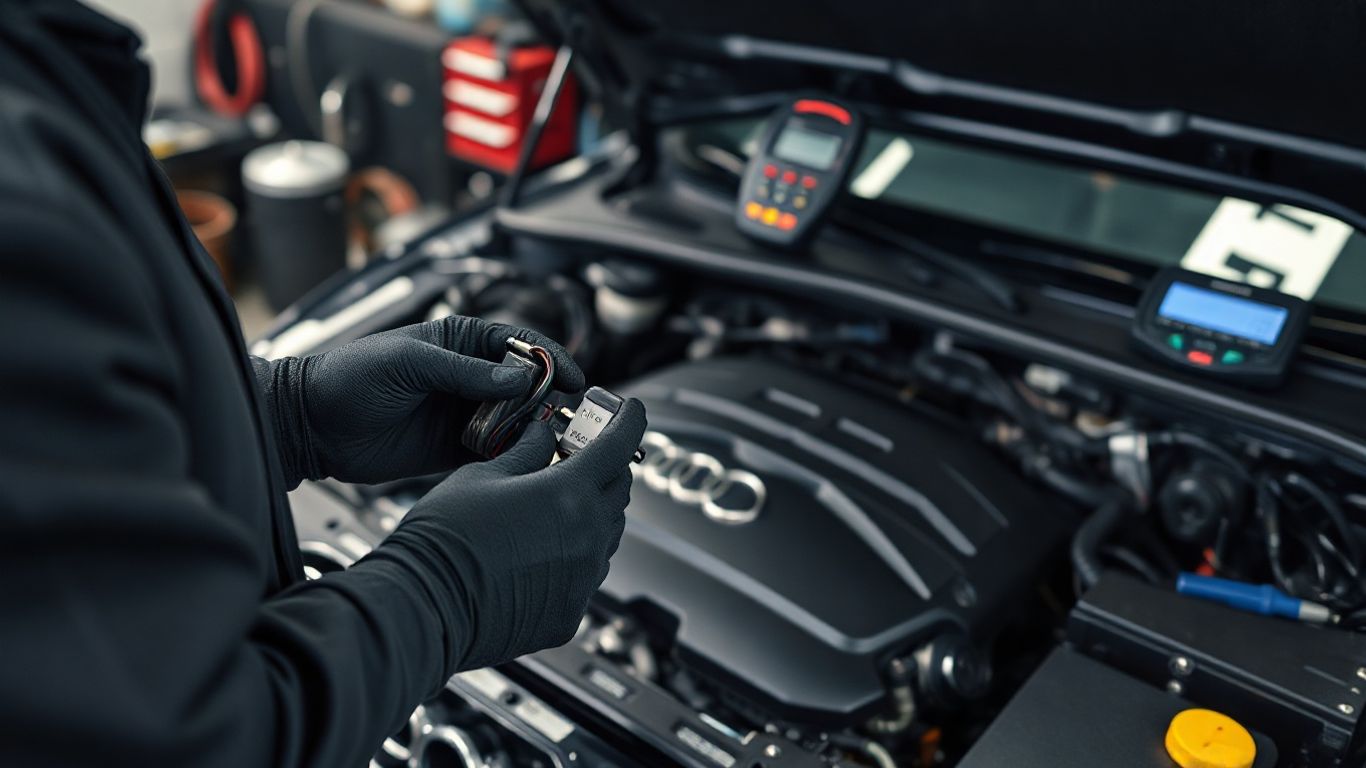 Technician testing engine ignition components
