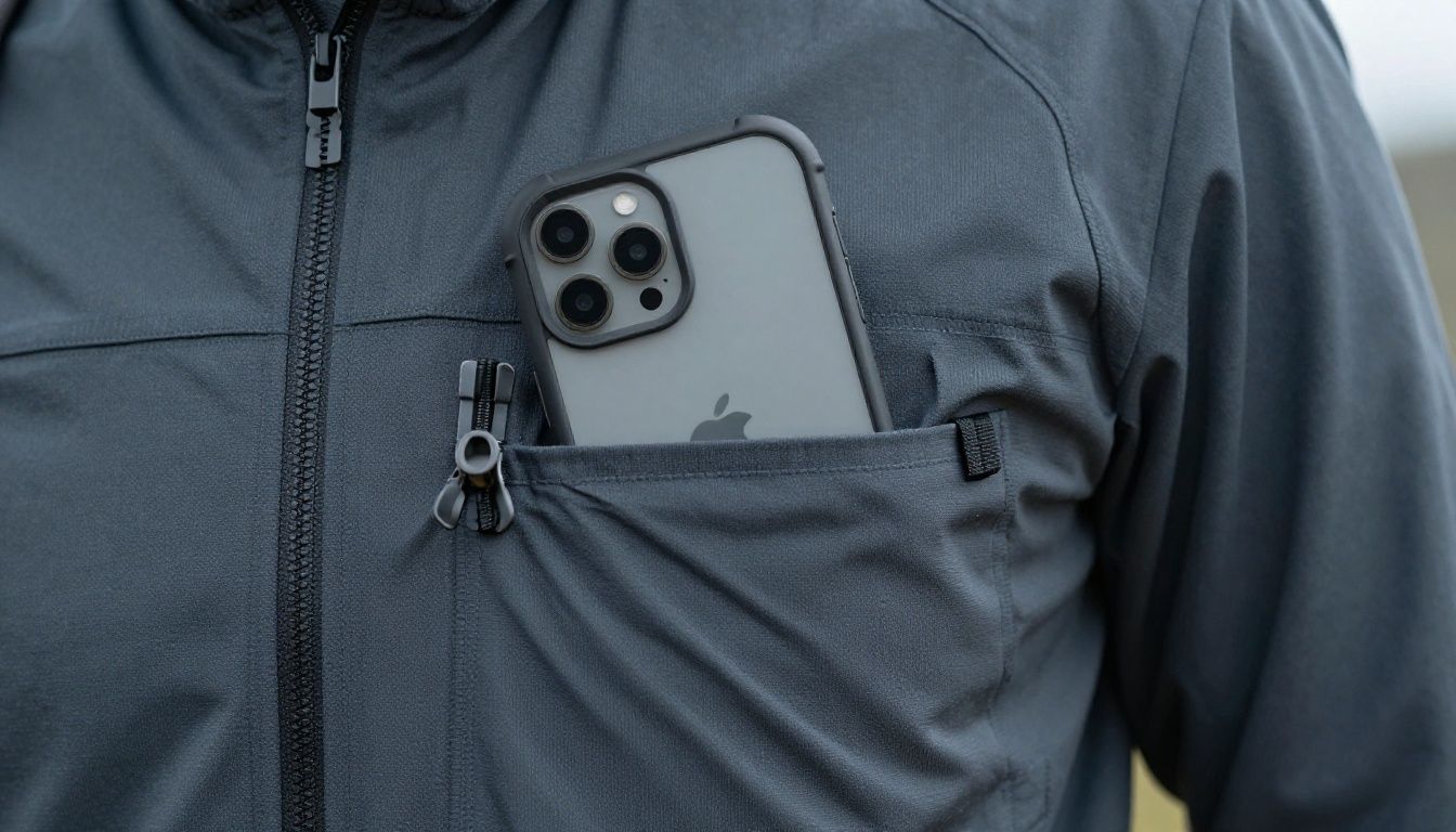 Someone hiking in the Blue Mountains, taking their iPhone 16e out of their pocket, which is protected by a rugged, heavy-duty case.