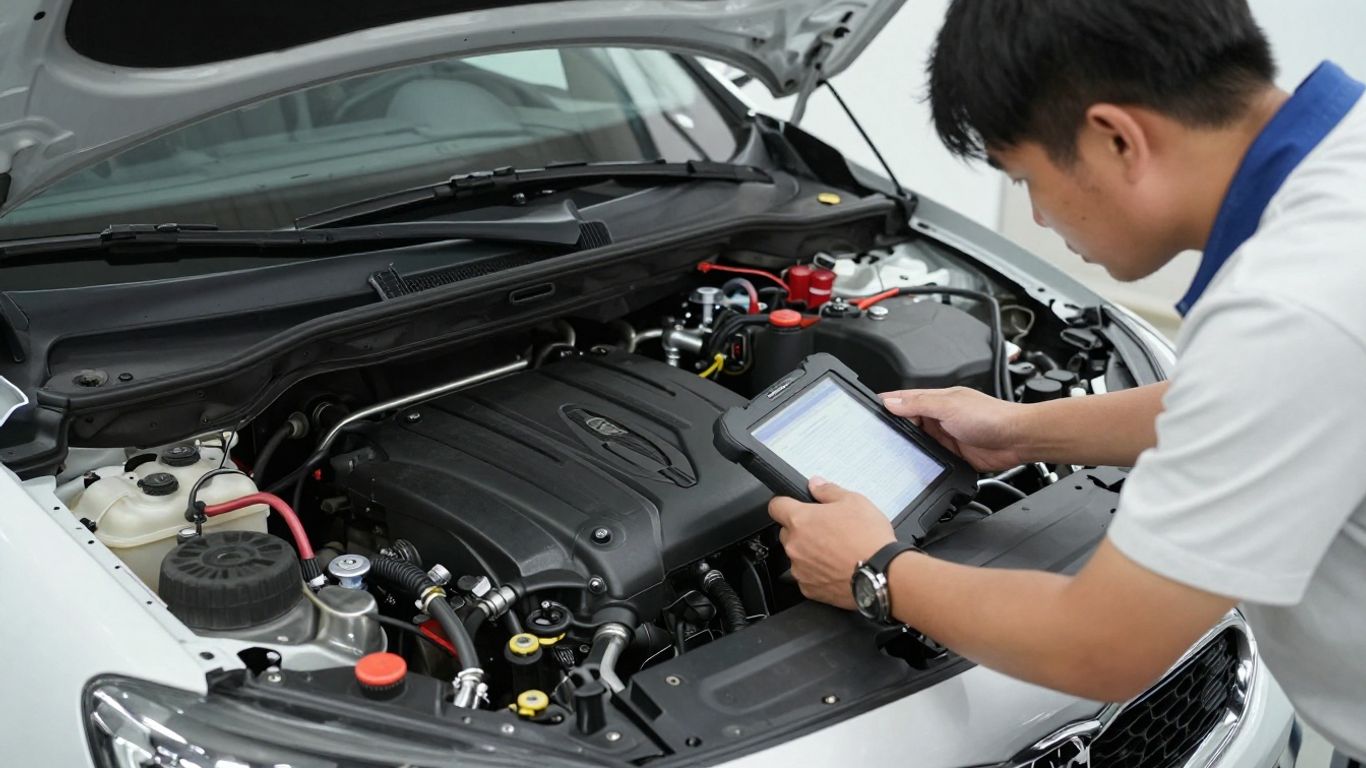 Technician inspecting Kia engine components