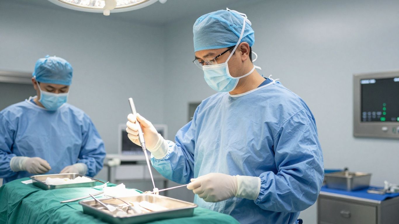 Anesthesiologist assistant in operating room with equipment.