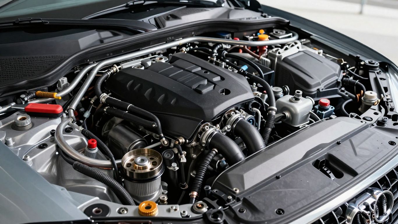 Audi engine components in a workshop
