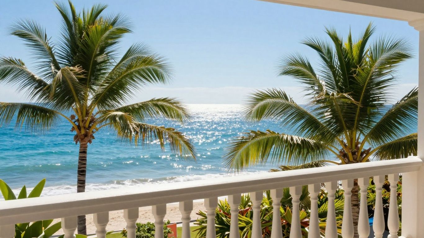 Balcony view of ocean and palm trees at Oaks Hervey Bay.
