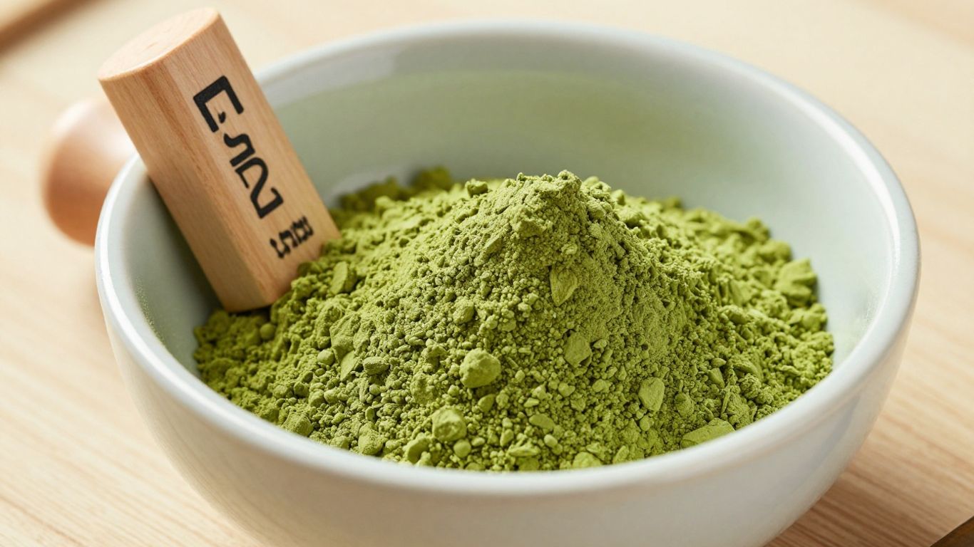 Matcha powder and a kosher certification stamp.