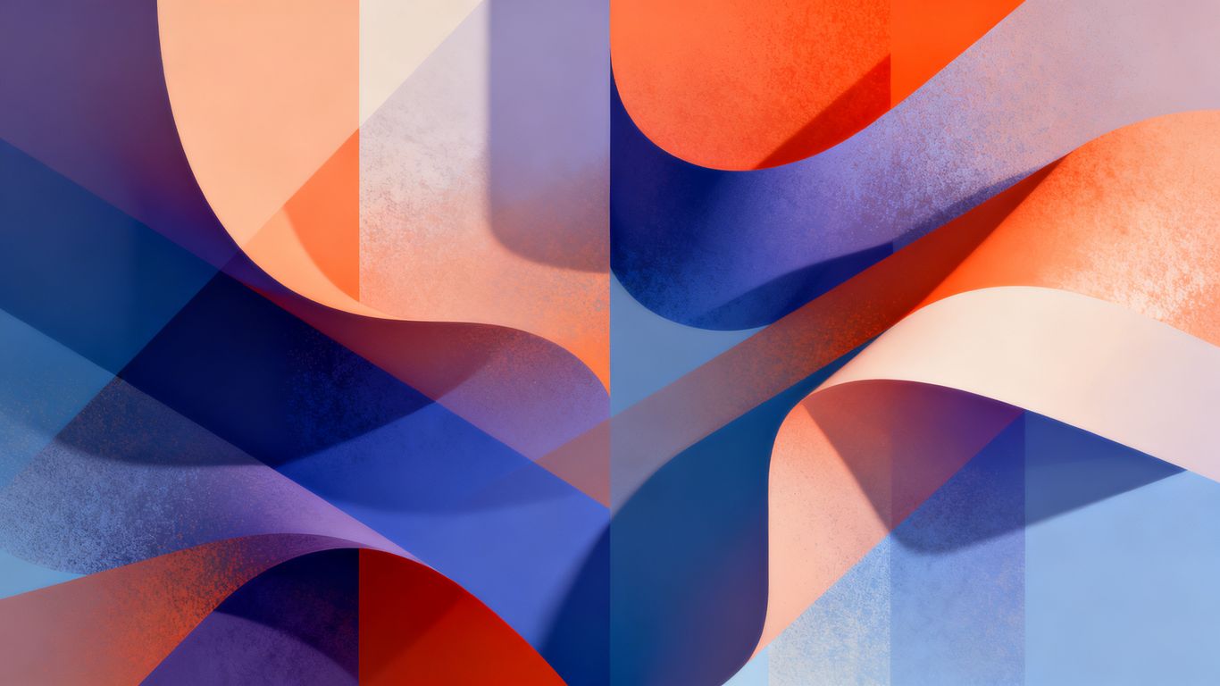 Abstract shapes in consistent colors forming a unified design.