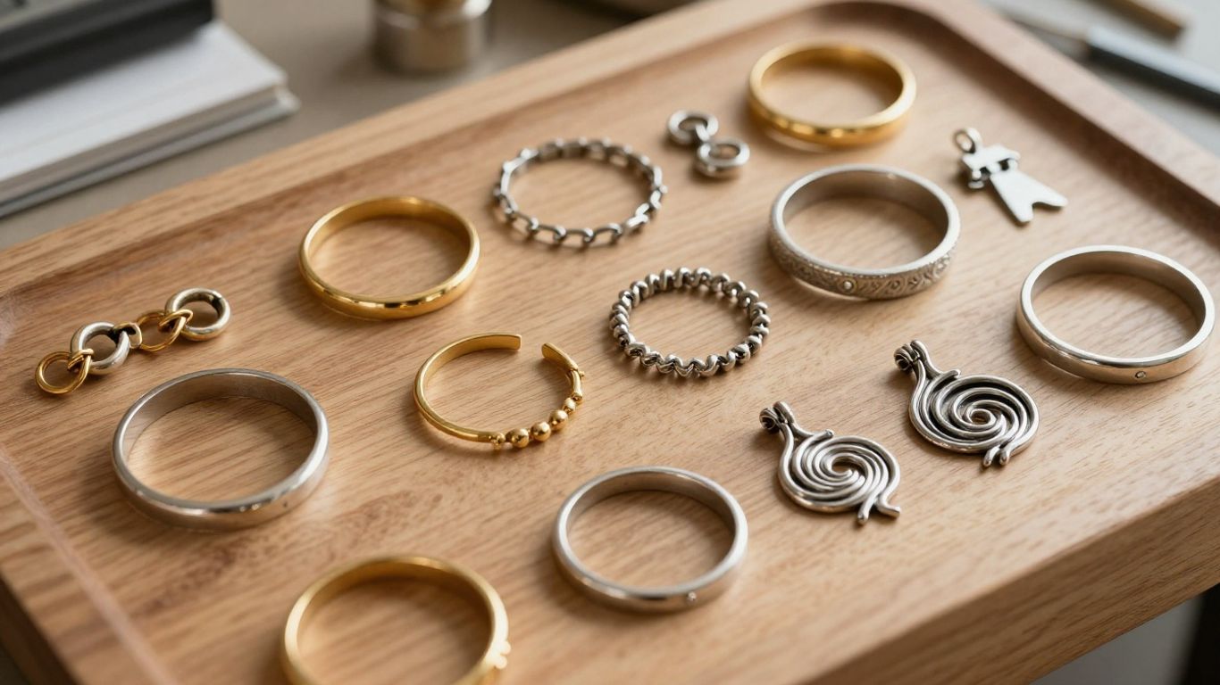 A vibrant display of various jewellery metals and textures