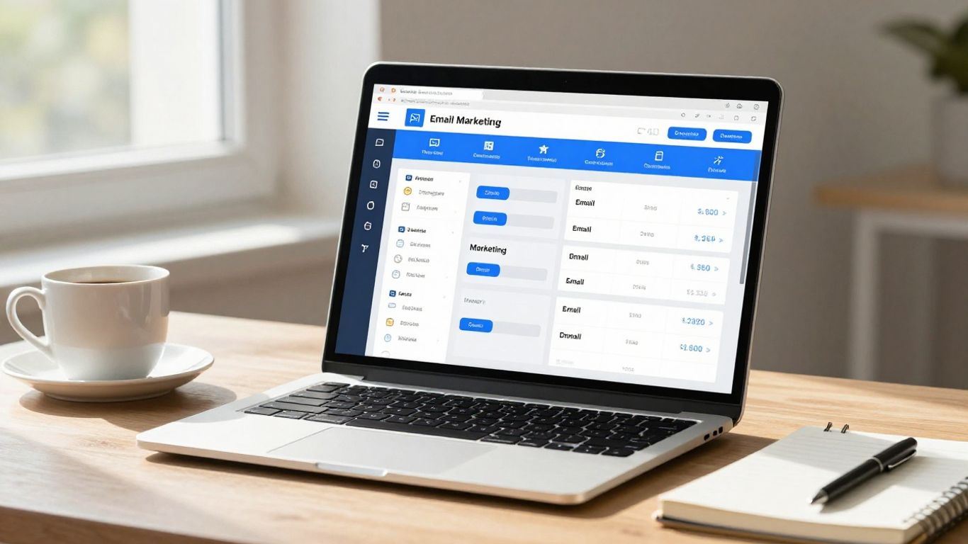 Getresponse email marketing dashboard on a laptop screen.