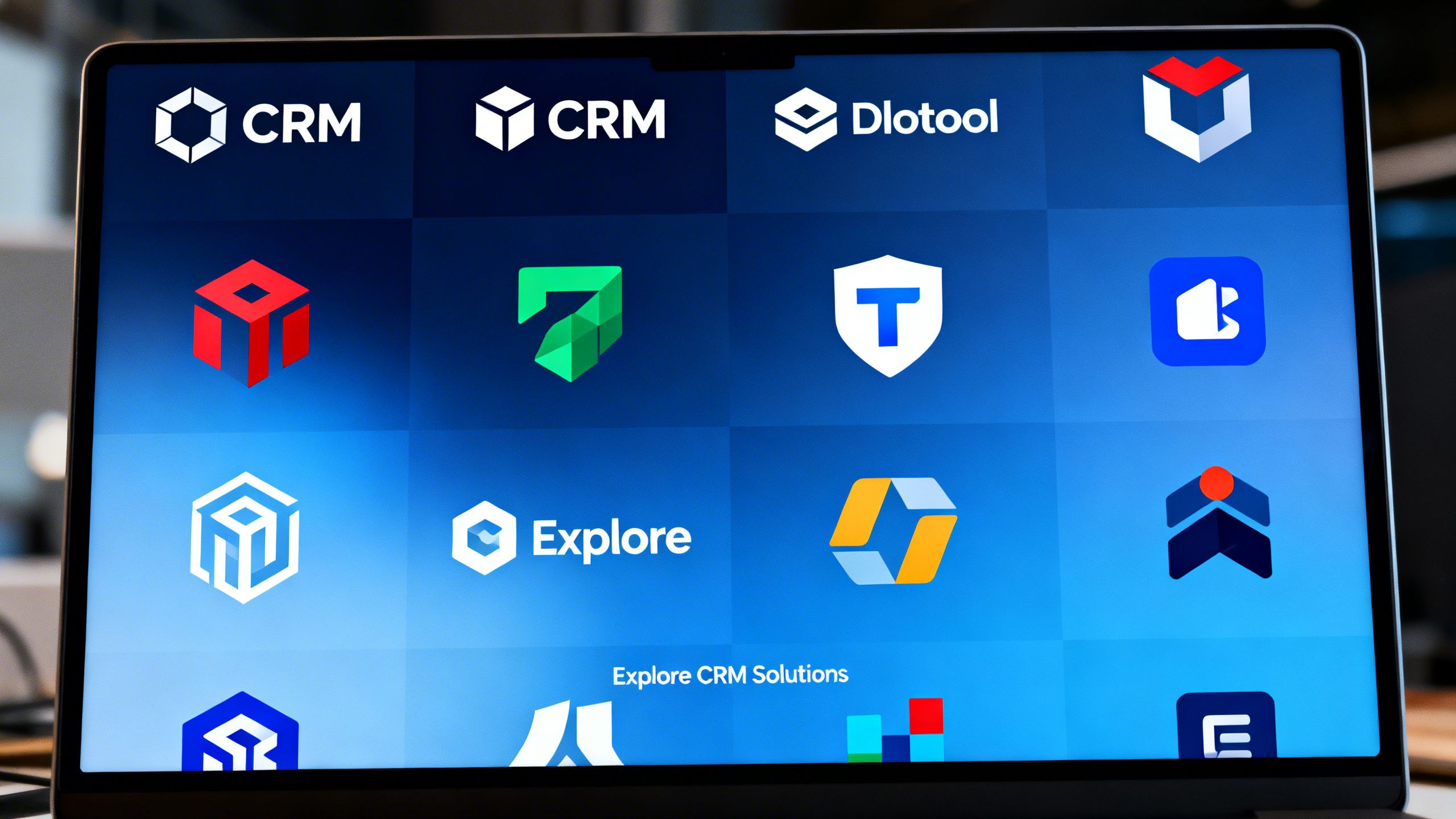 A collage of diverse business logos on a digital screen, showcasing the variety of CRM tools available.