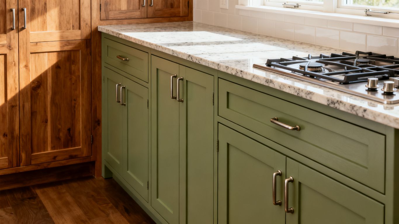 Warm wood cabinets refreshed in a kitchen