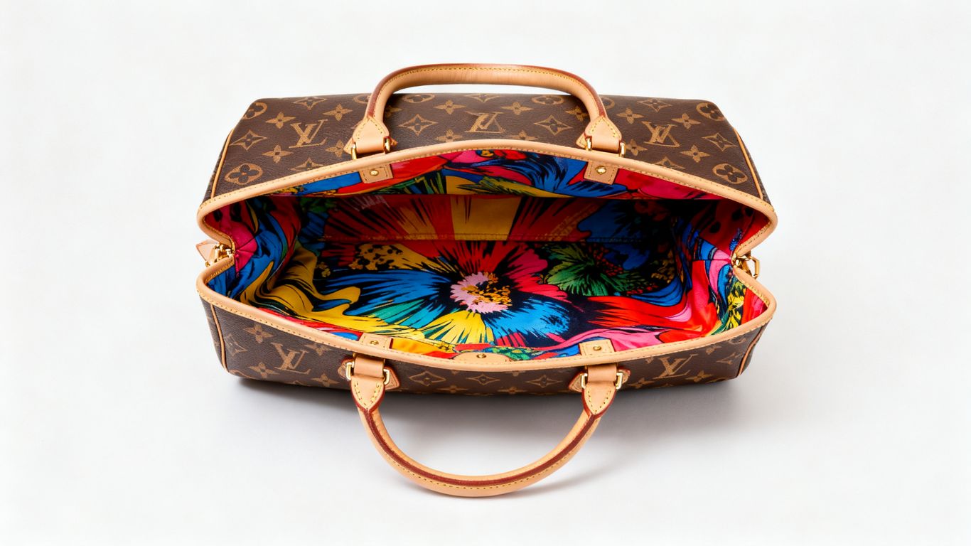 Louis Vuitton Neverfull bag with reversible 'Inside Out' design.