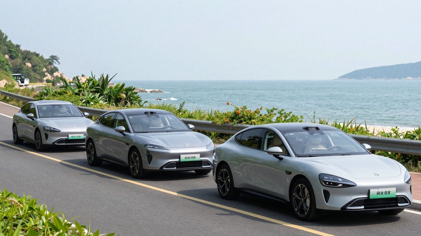 Electric hatchback and sedan lineup outdoors