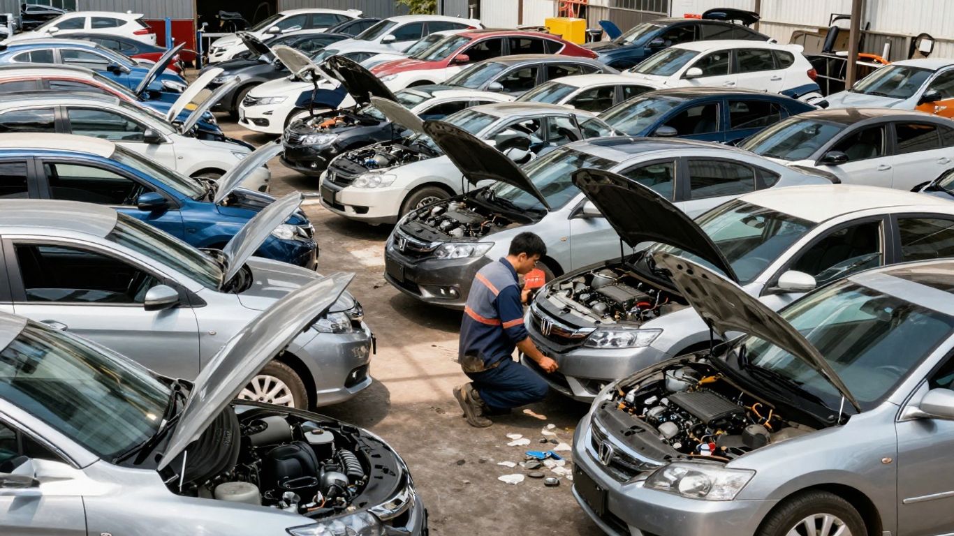 Honda car parts at a wrecking yard