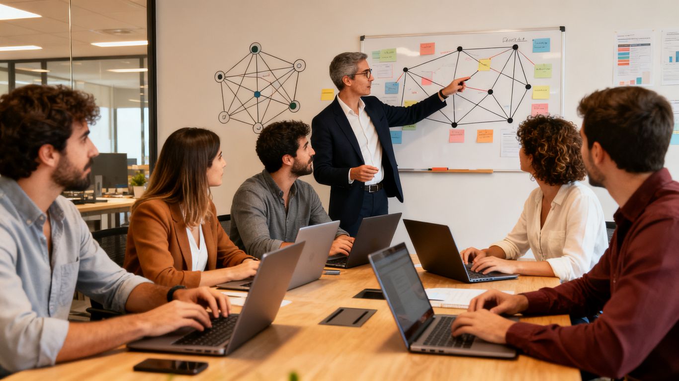Equipo profesional planificando estrategia tecnológica