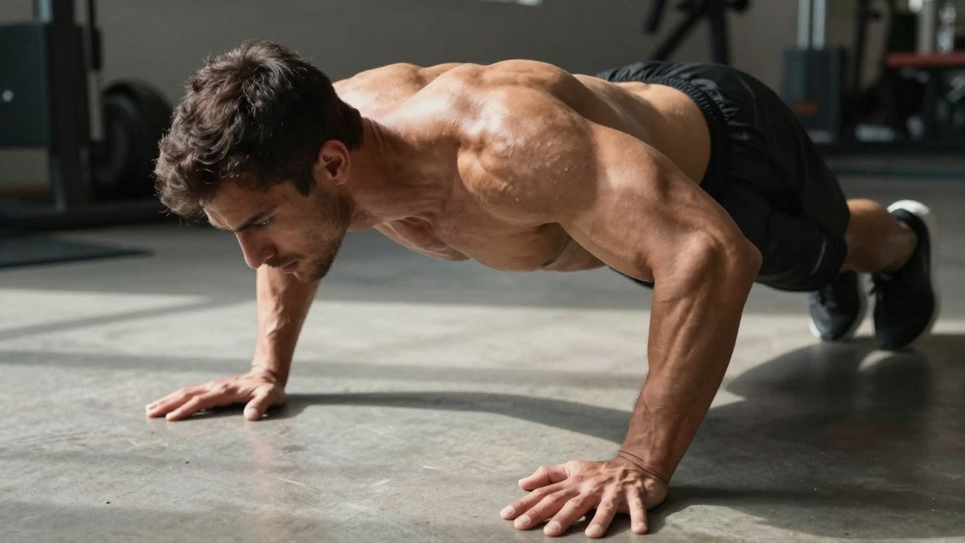 Person performing a hand release push-up with focus and strength.