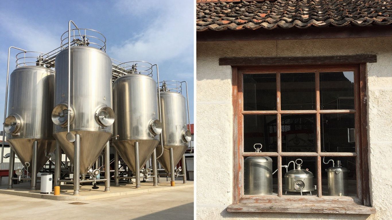 Large brewery versus small craft brewery production scale.