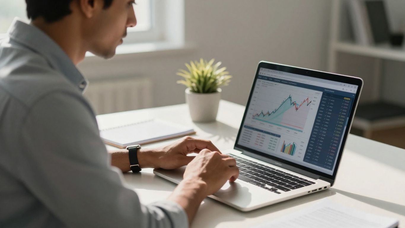 Person analyzing financial data on a laptop.