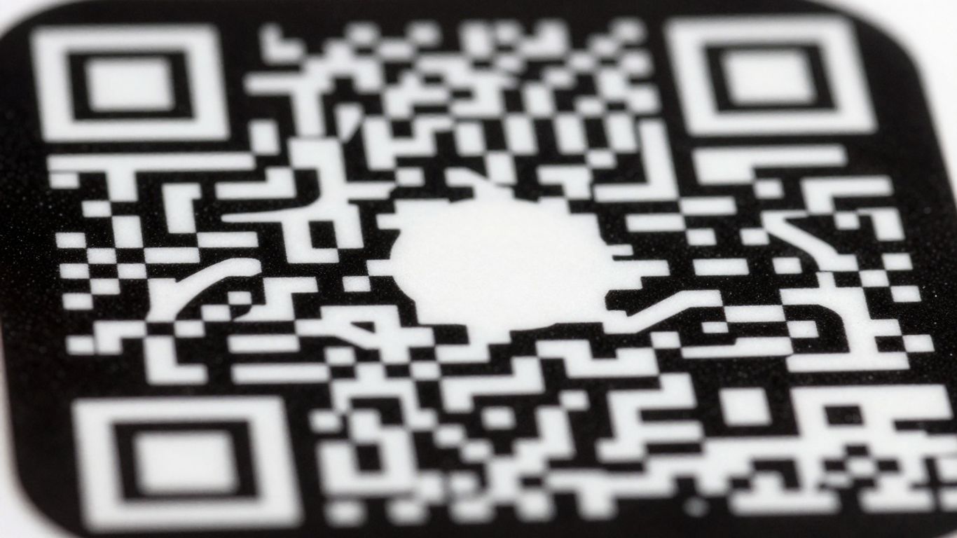 White on black QR code with laminate finish.