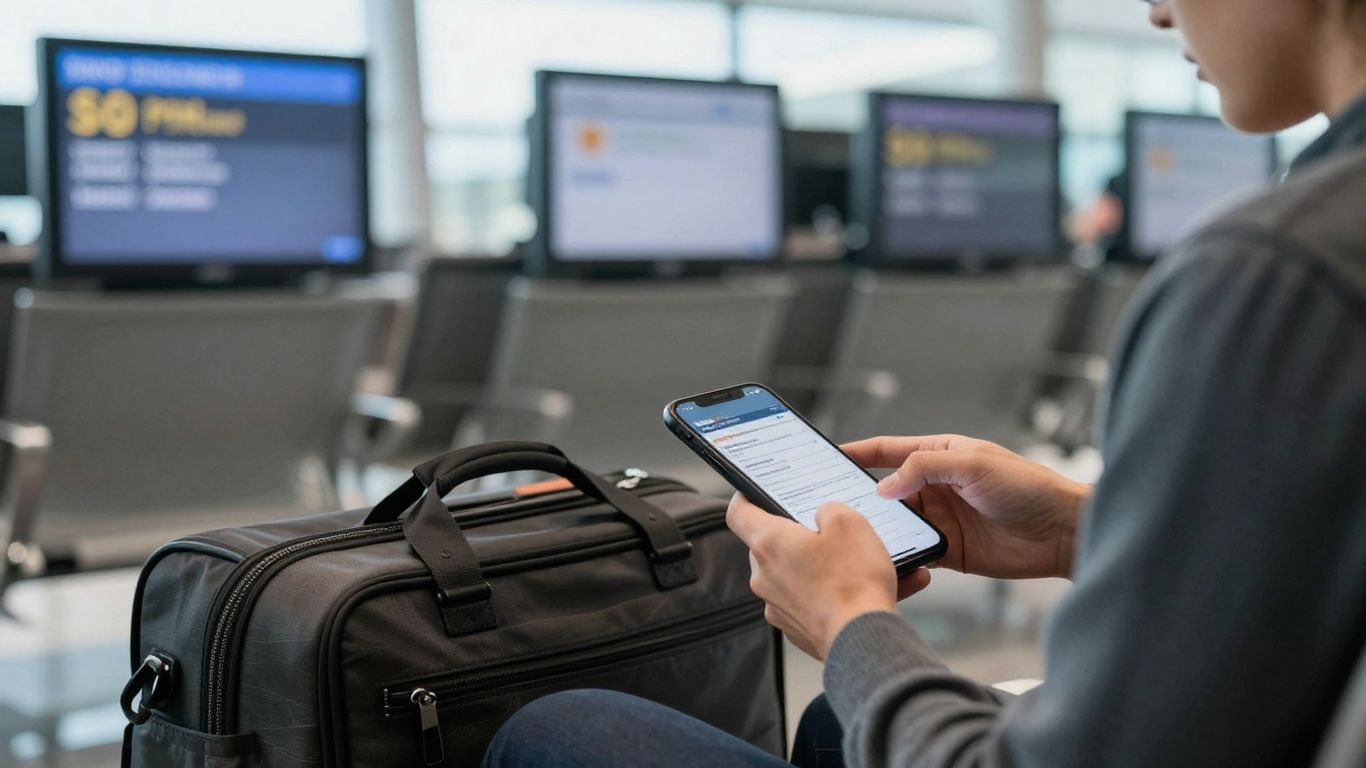 Traveler reviewing route and safety information