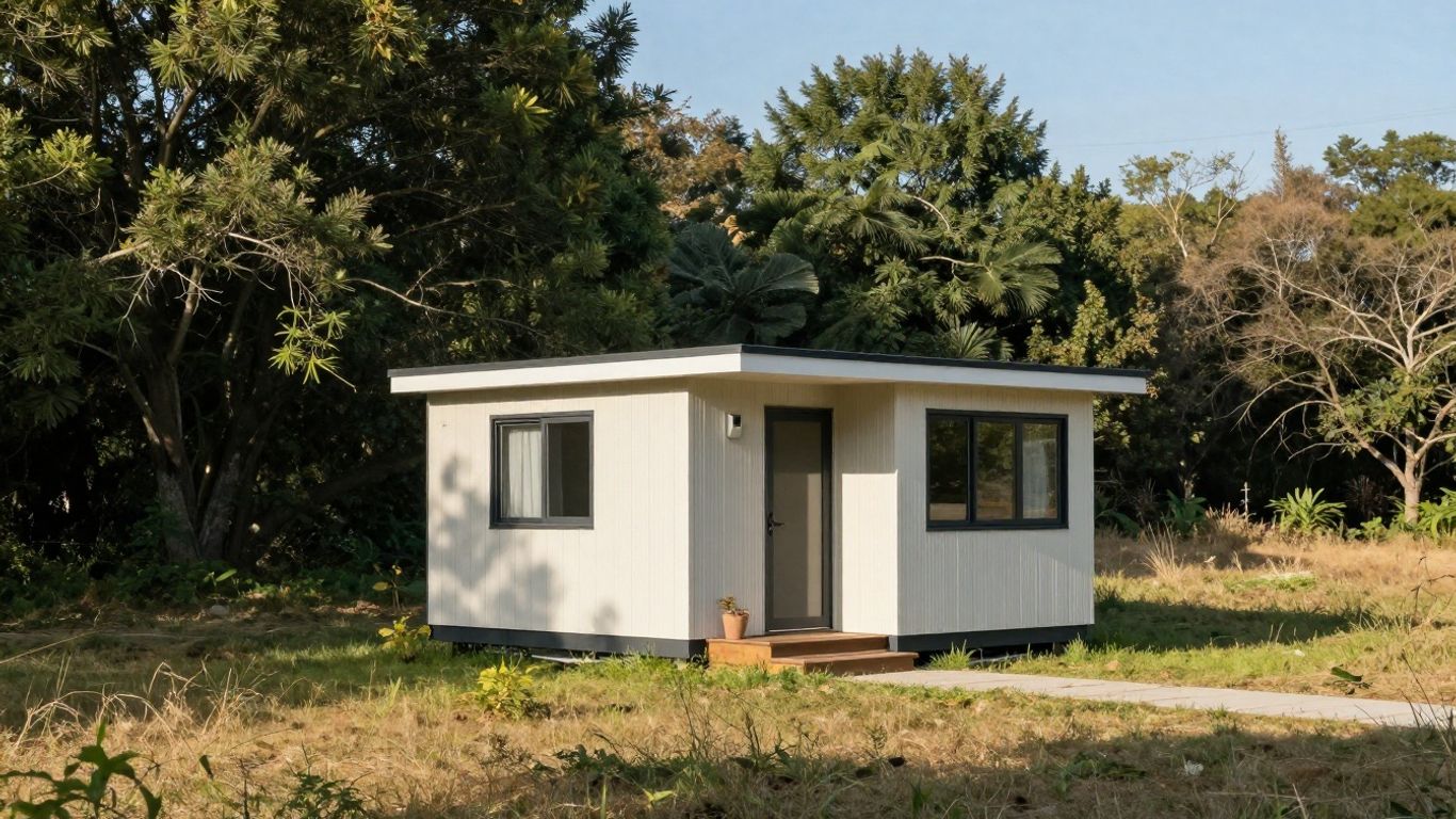 Tiny home in a scenic landscape, illustrating housing regulations.