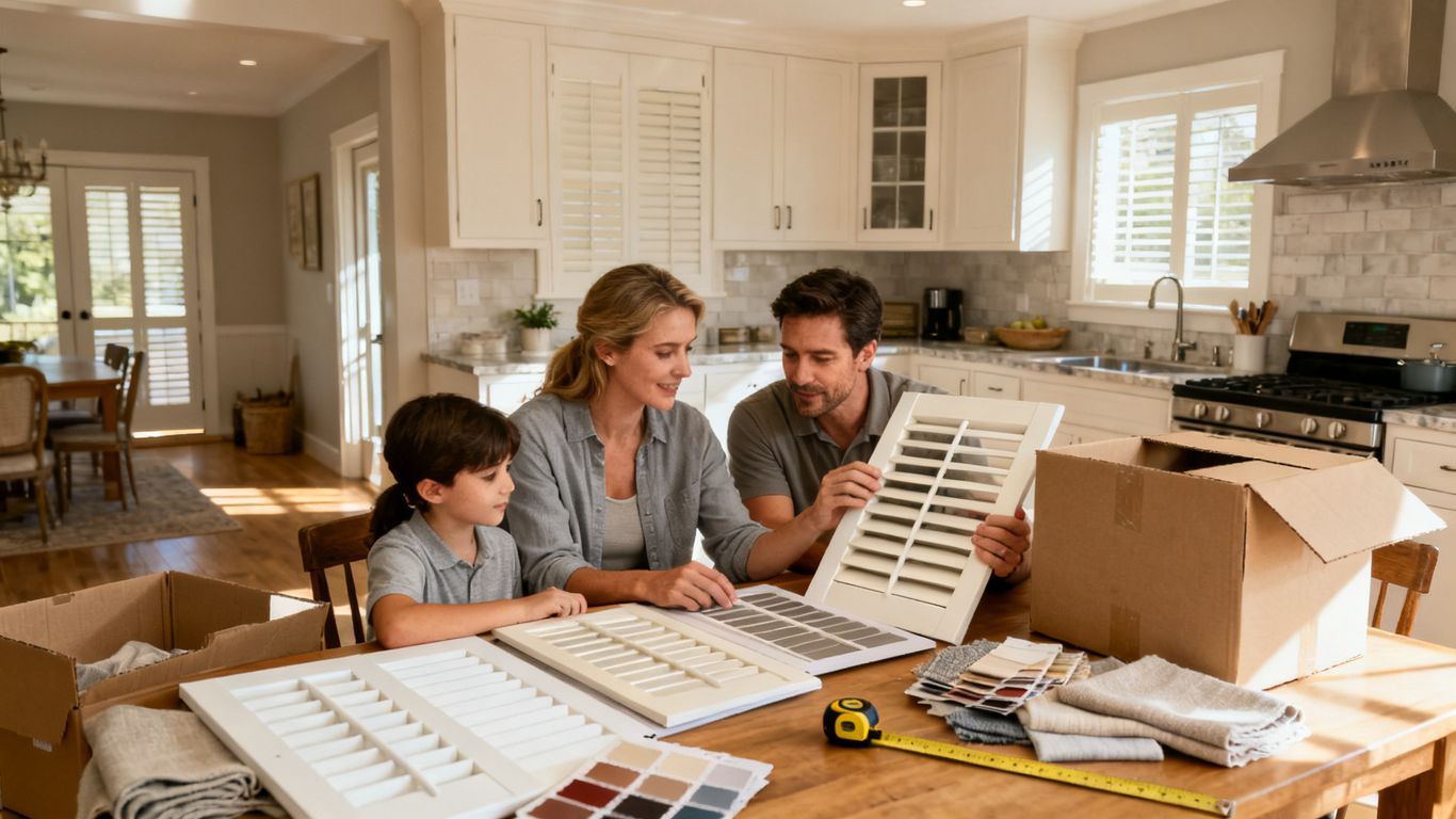 New homeowners reviewing shutter samples