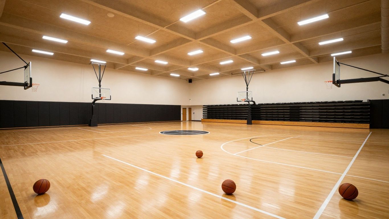 Indoor basketball court ready for local games