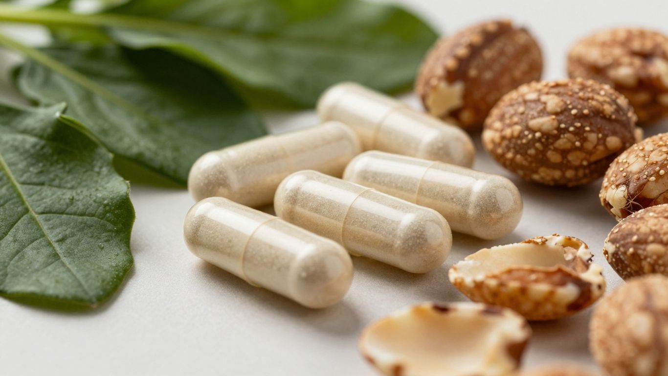 Magnesium capsules and magnesium-rich foods like spinach and almonds.