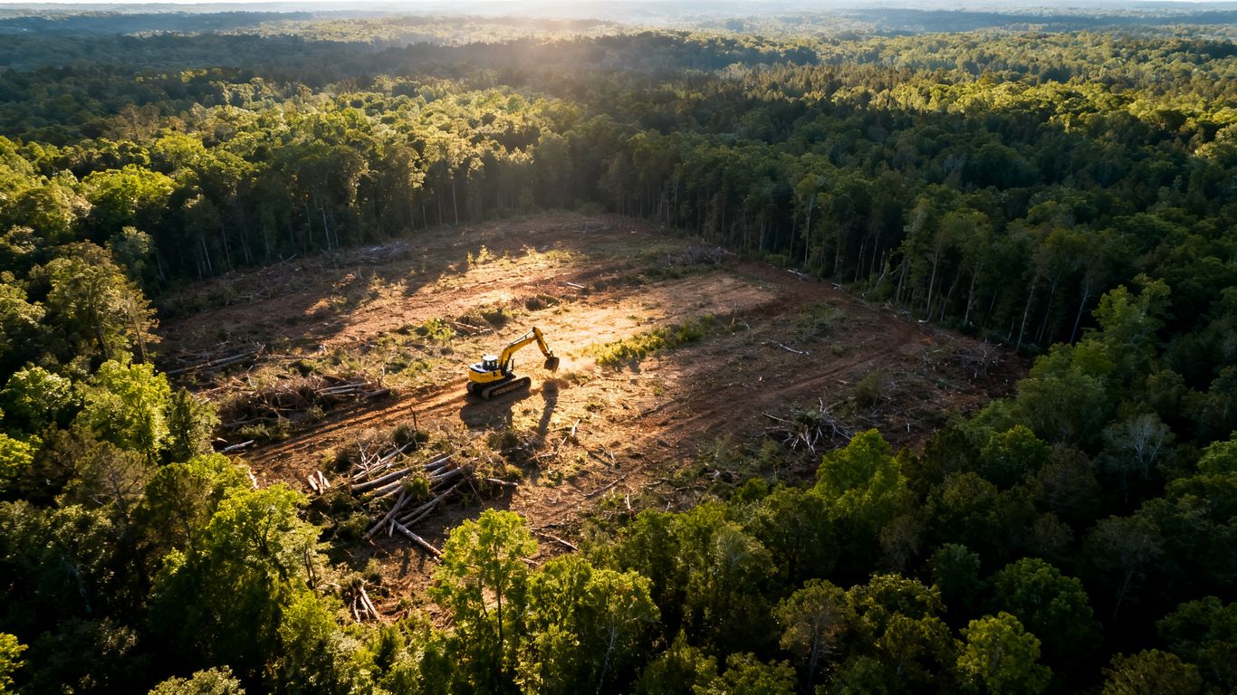 Large property land clearing with heavy machinery.