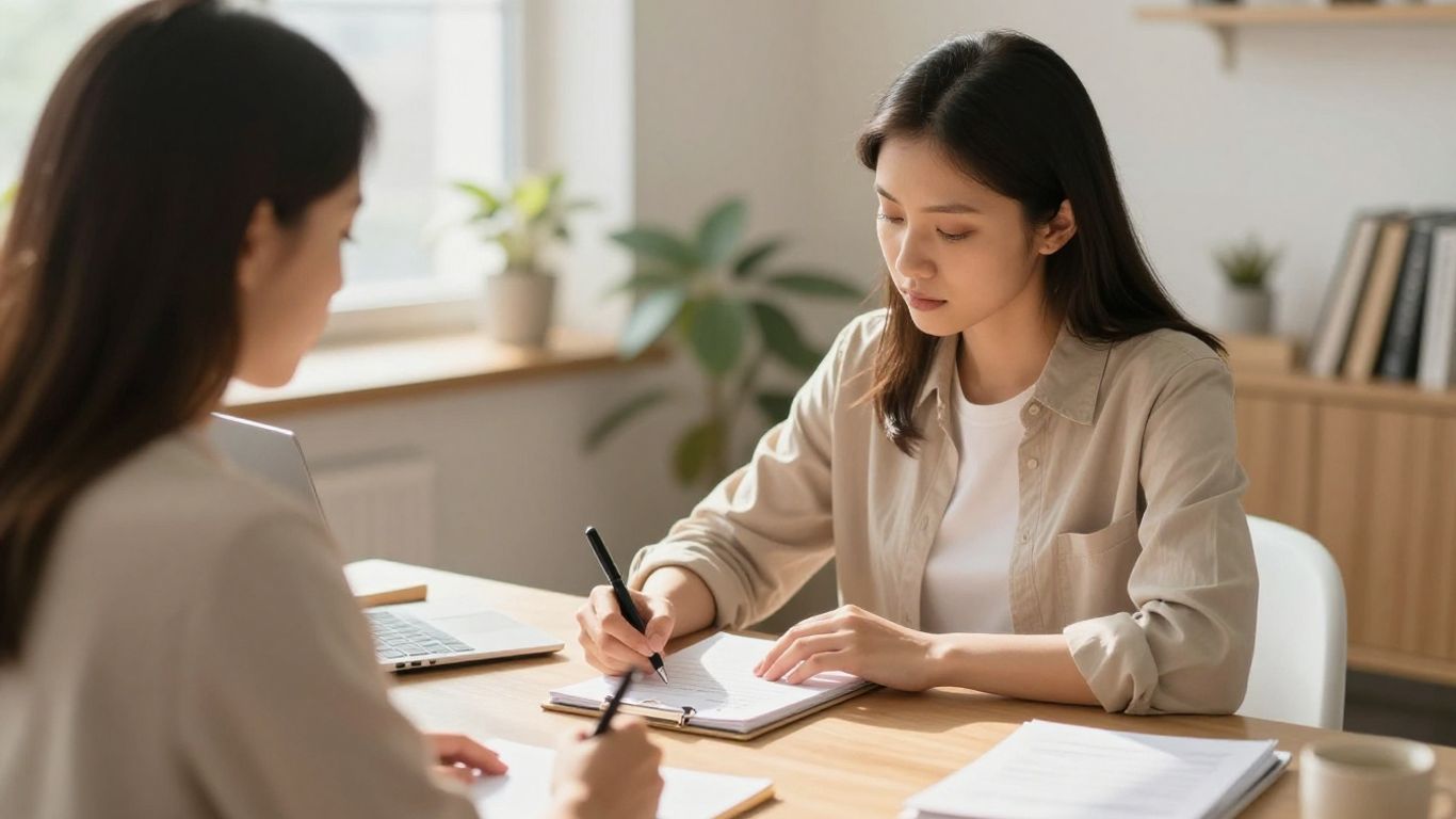 Therapist reviewing session notes