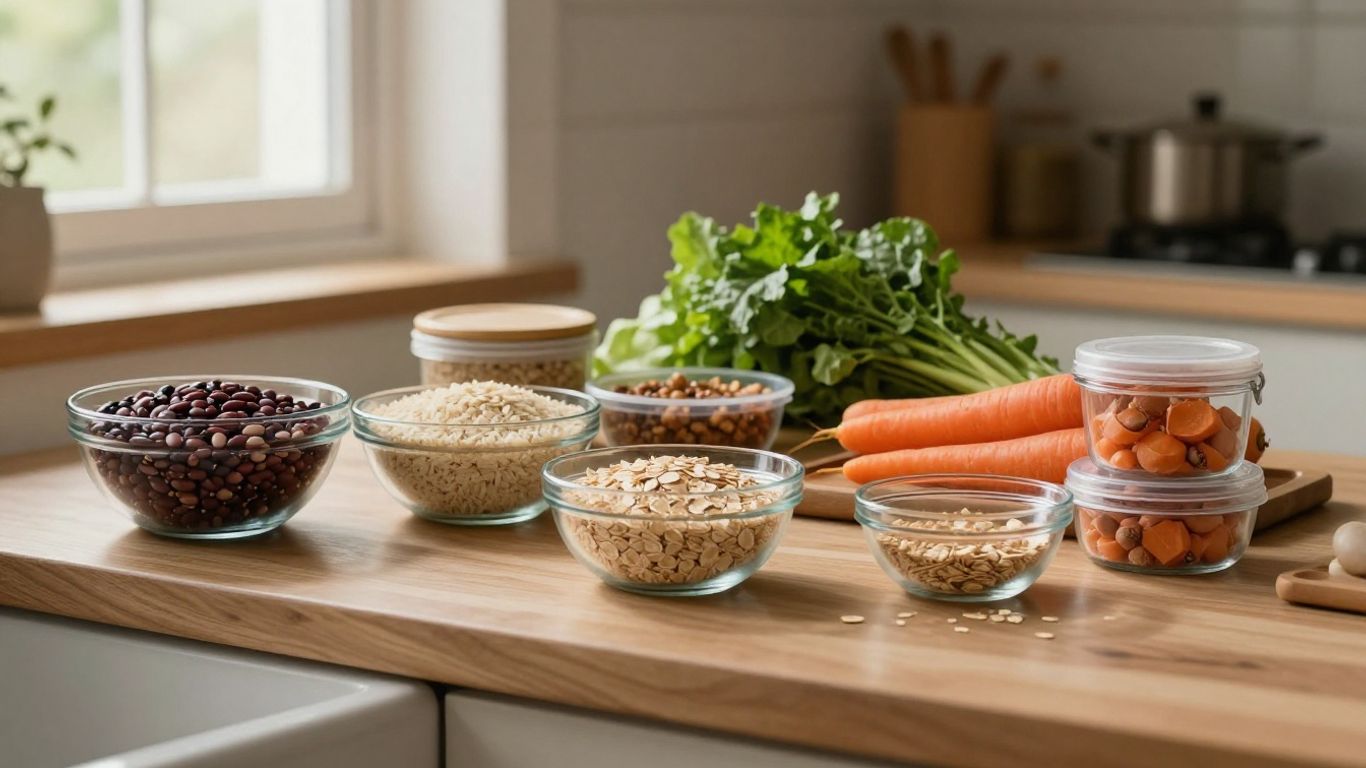 Affordable staples arranged for a week of meals