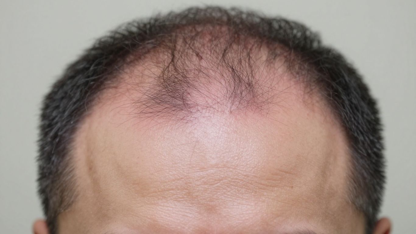 Scalp after hair transplant showing minor redness and swelling.