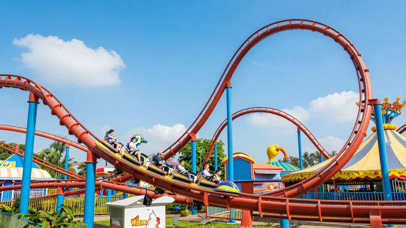 Parc d'attractions Walibi Holland avec montagnes russes et manèges.