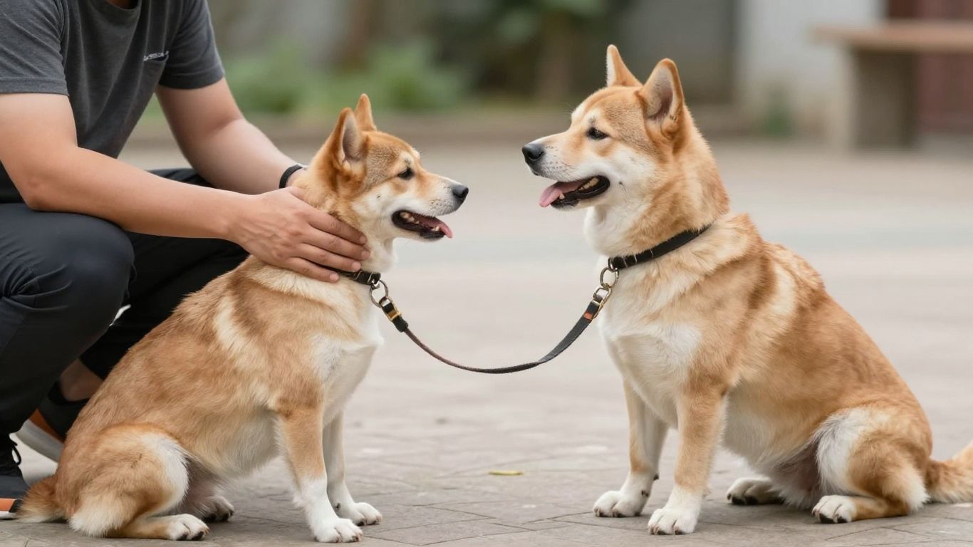 Trainer working with a leashed reactive dog.