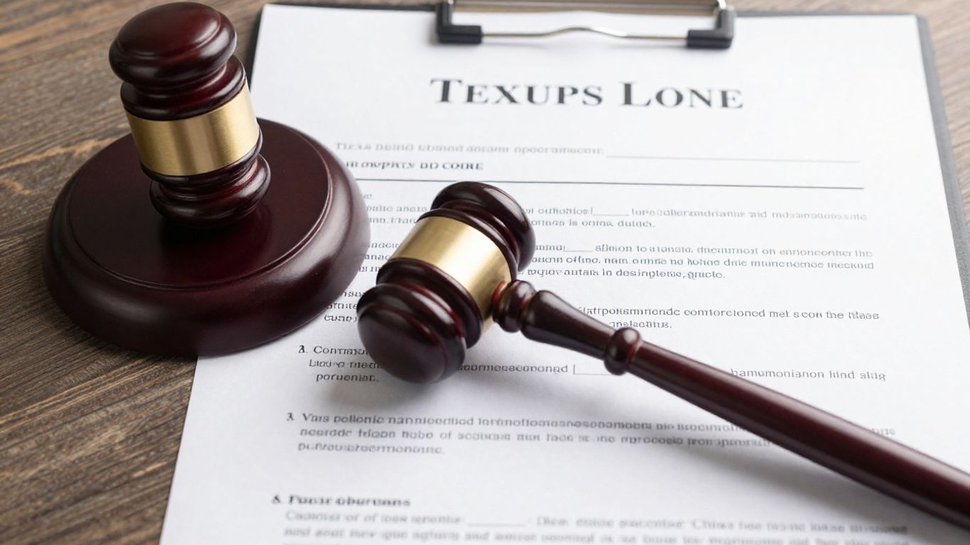Texas courthouse with gavel and legal documents.
