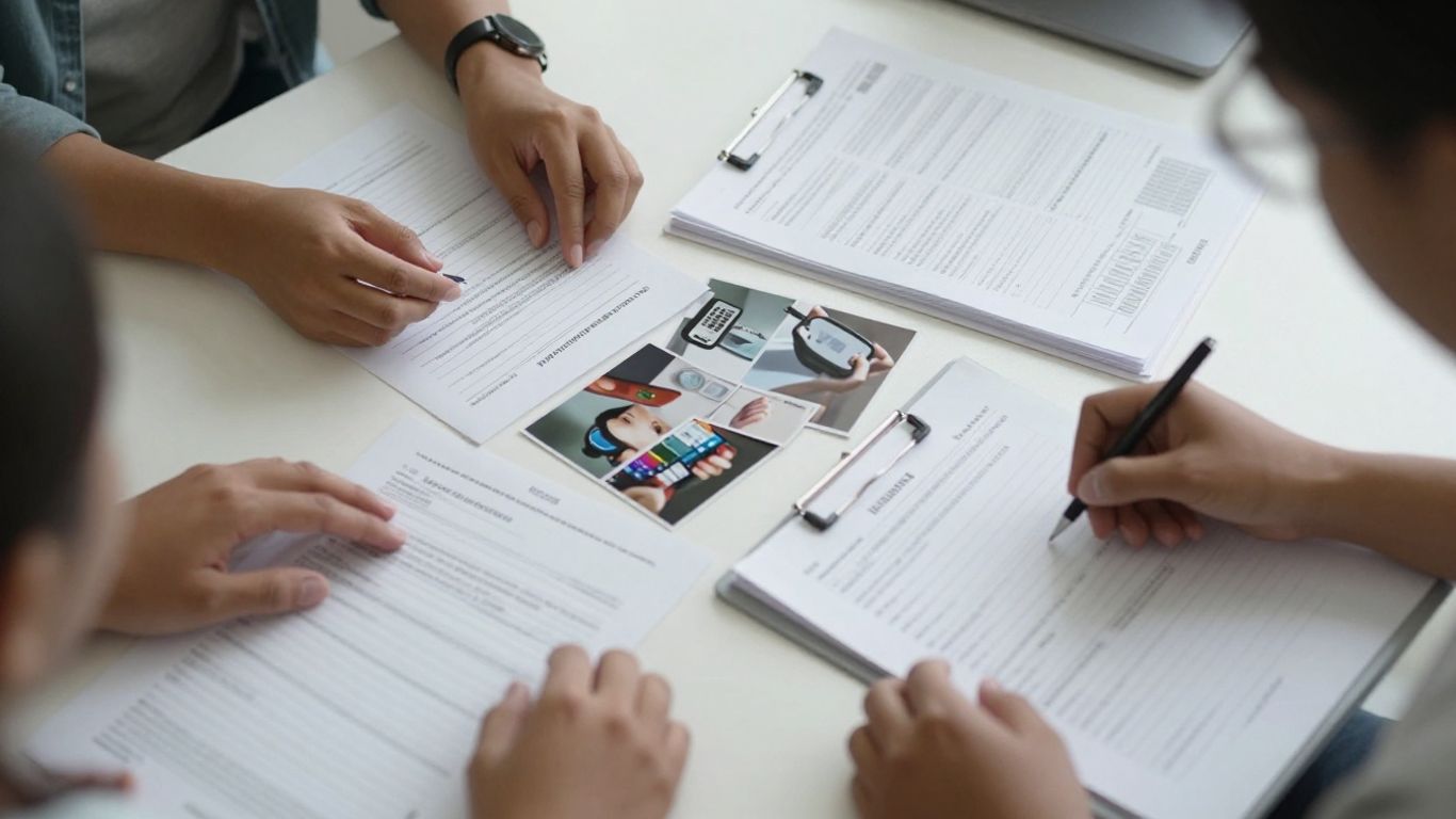 Persona organizando documentos para una denuncia