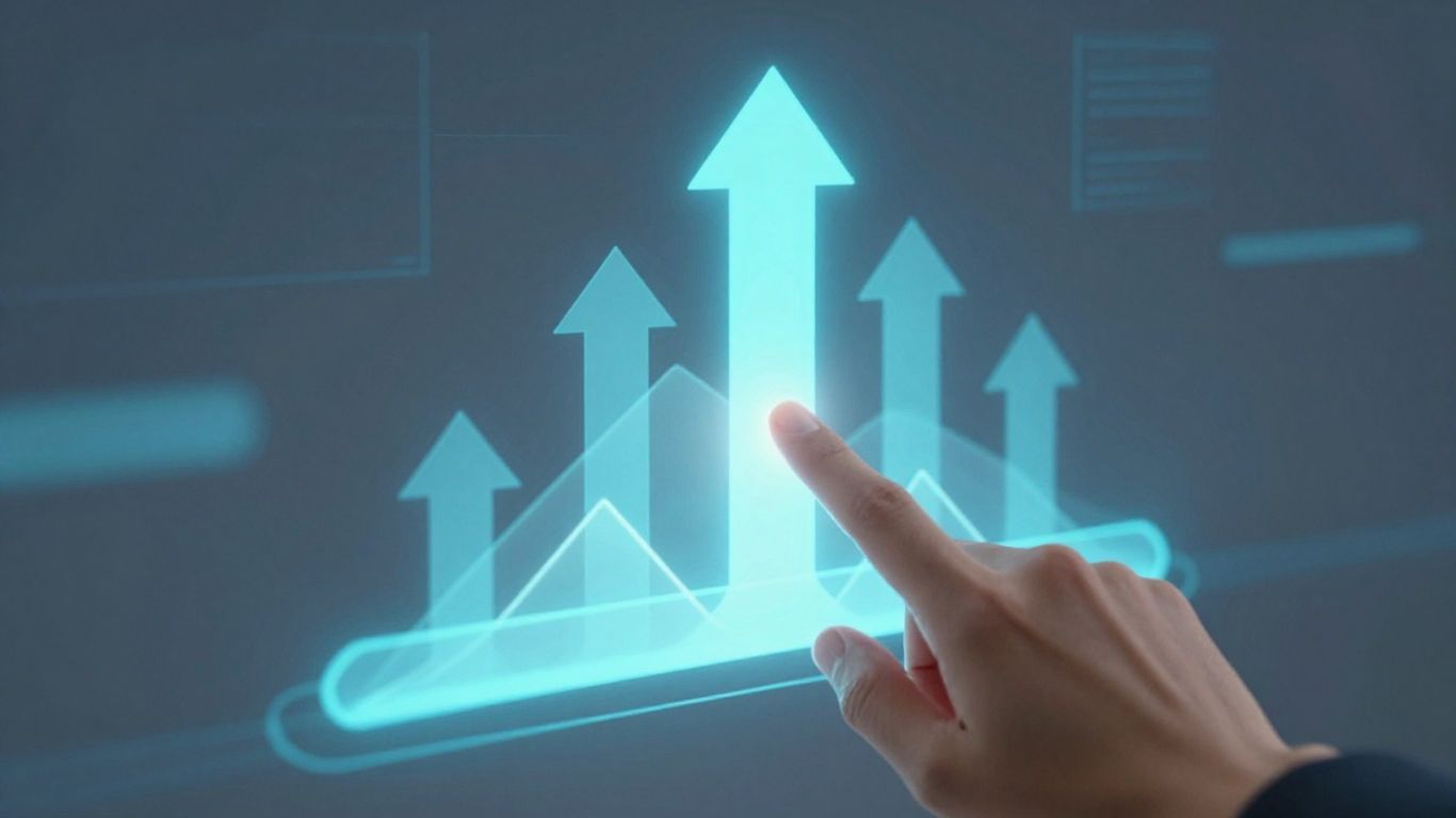 Marketing conversion rate calculator interface with growth arrows.