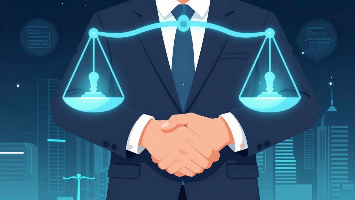 Handshake over blockchain network with legal scales.