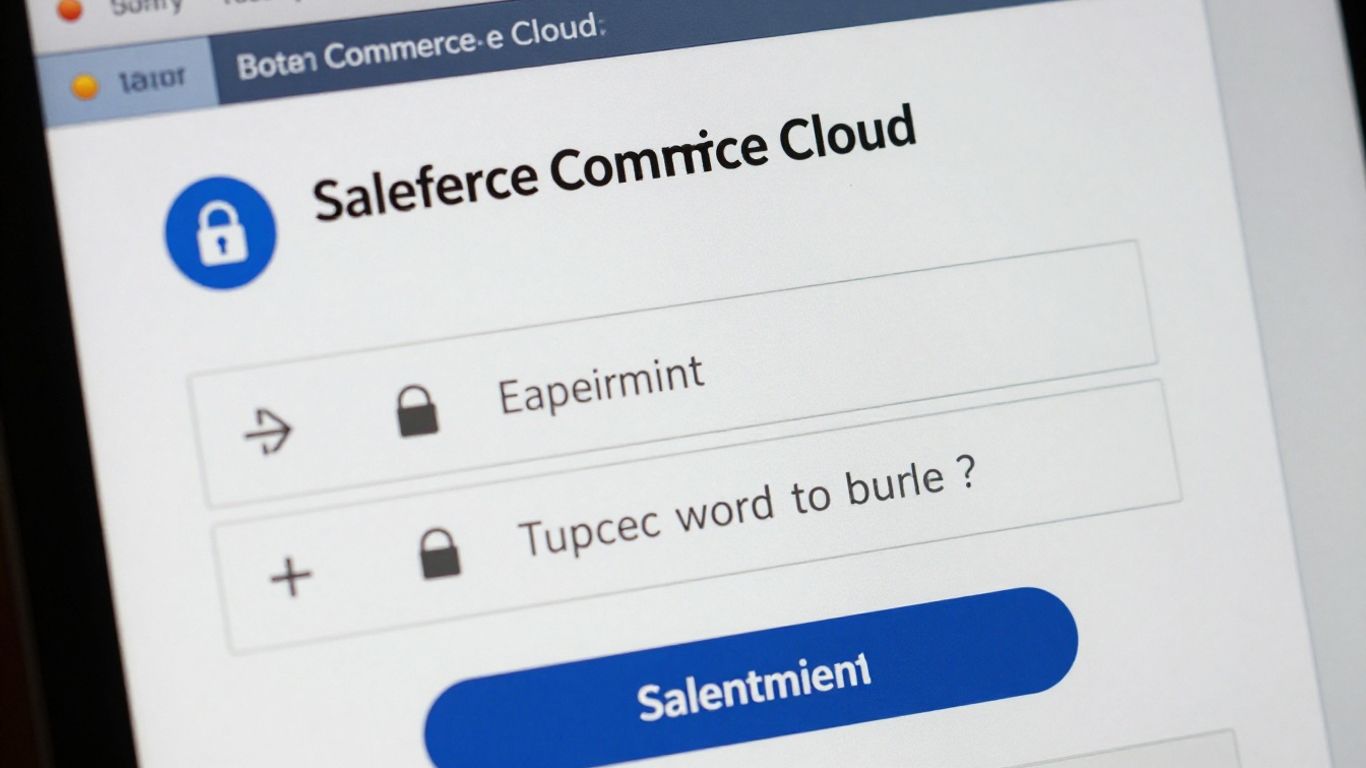 Salesforce Commerce Cloud login screen with abstract lock icon.