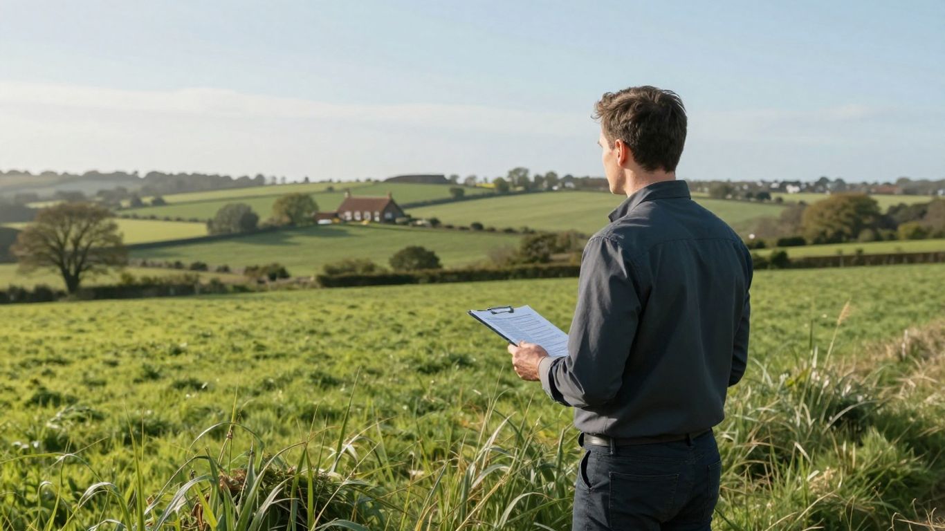 Norfolk countryside with a land agent surveying fields.